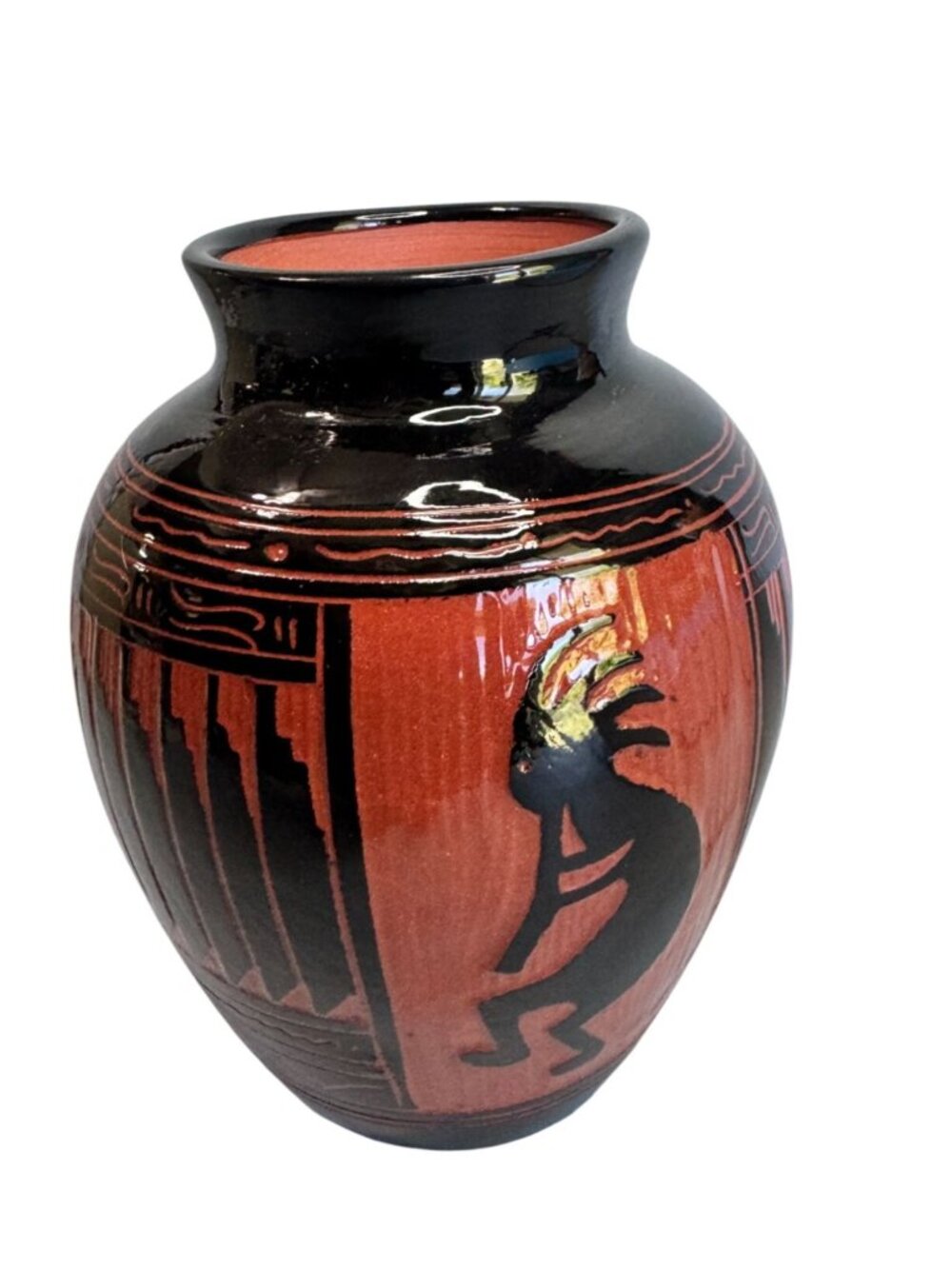 Navajo Crafted Terracotta Pottery Vase Kokopelli Signed T Wachtil Dated 2004 - Picture 2 of 7